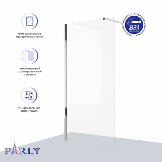 Душевая перегородка Parly T80 80х190 профиль Хром стекло прозрачное